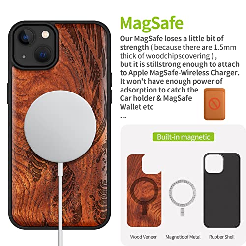 Coque compatible Magsafe iPhone 14 Plus bois gravé laser antichoc
