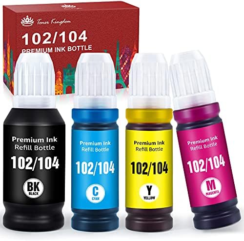 Toner Kingdom 102 104 Tinta Compatible para Epson 102 o 104 Tinta para Epson  EcoTank ET-2712 ET-2750 ET-2710 ET-2711 ET-2700 ET-2714 ET-2715 ET-2726  ET-4700 ET-2720 ET-3700 ET-3750 ET-4750 ET-15000 - PREYCA