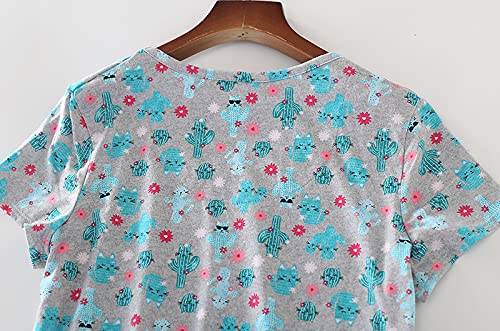 Image of PNAEONG Amoy-Baby Women's Nightgowns Short Sleeves Cotton Sleepwear Print Sleep Shirt XTSY108-Cactus-S
