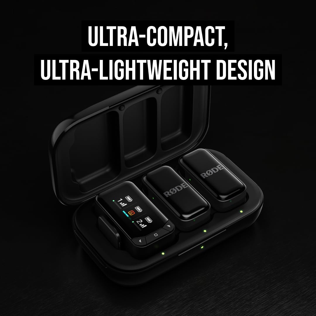 RØDE Wireless Micro - Kompaktowy bezprzewodowy mikrofon do kamery, dwa mikrofony z odbiornikiem do kamery, odbiornikiem do smartfona i etui ładującym do tworzenia treści - USB-C, czarny