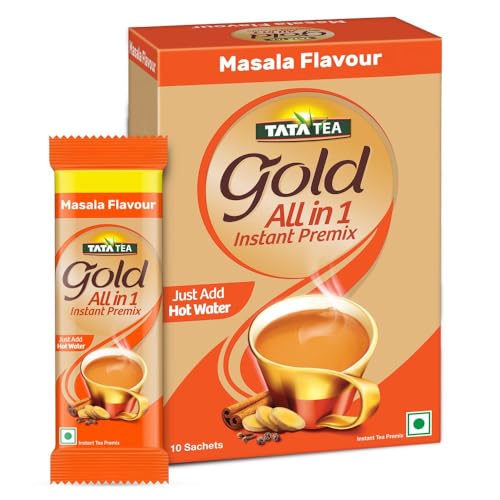 Tata Tea Gold All-in-1 Instant Premix Masala Tea, 14g Per Serve, Quick & Easy To Make Masala Chai, 10 Sachets Tata Tea Gold All-in-1 Instant Premix Masala Tea, 14g Per Serve, Quick & Easy To Make Masala Chai, 10 Sachets