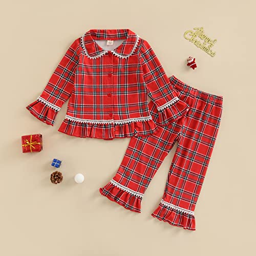 Kayotuas Christmas Pajamas for Kids Boy Girl Plaid Pajama Pants Set Lapel Collar Button Down Sleepwear Matching Christmas Pjs3