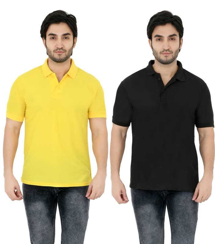 Image of KEOTI Poly Cotton(Mattey) Collar Neck Half Sleeves Tshirt for Men & Boys (Pack of 2), Plain-Regular Fit, Formal /Casual Wear, Polo Tees for Daily Use Stylish Comfortable Men's T-Shirt