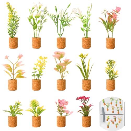 14 imanes para Nevera, Mini suculentas Artificiales para Nevera, imanes para Nevera, Bonitos Adhesivos para tableros magnéticos para Nevera