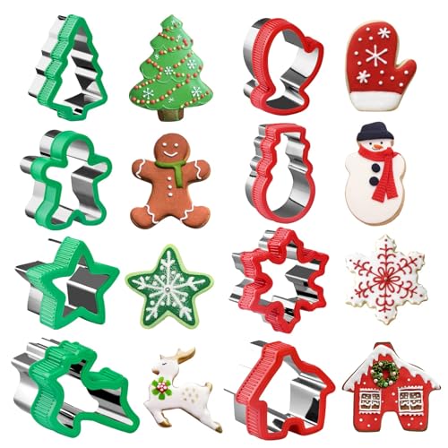 Juego de Cortadores de Galletas Navidad, 8 Piezas Molde para Galletas Navideñas Acero Inoxidable, Arboles Navidad, Muñecos Jengibre, Renos, Muñecos Nieve, Copos Nieve