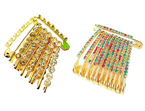 Épingles à nourrice dorées strass diamant multicolore pour broche sari - 2