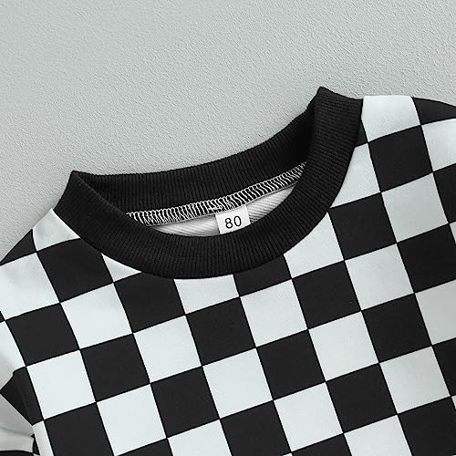 Toddler Baby Boy Girl Fall Winter Outfit Checkered Long Sleeve Sweatshirt Pullover Tops Jogger Pants 2Pcs Clothes Set4