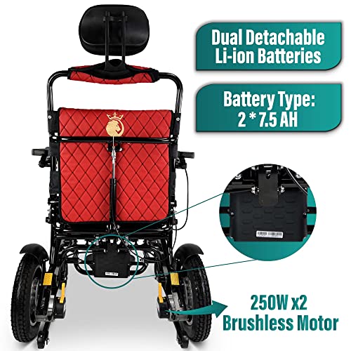 MALISA Electric Wheelchair, Long Range Power Wheelchair for Adults (19+ Miles), Dual Battery Foldable Motorized Wheel Chair, Portable Lightweight All Terrain (Red, Black Frame) - Thumbnail 2