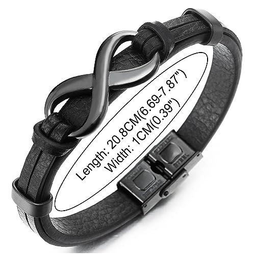 Pulsera de cuero negro con acero inoxidable miniatura 5