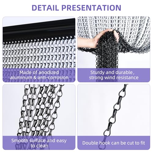 Cortina de cadena antimoscas de aluminio negro para puertas de paso de 90x200 cm 5