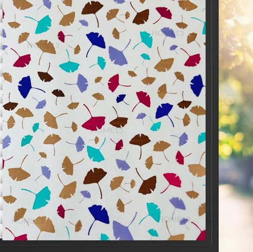 Image of HOME13 Window Privacy Film Frosted Glass Film Decorative Window Sticker Removable Window Film Home Office Privacy Film Window Coverings (Colord Leafs, 2 Feet by 8 Feet)