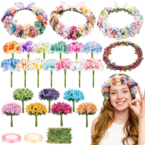 20 Sets DIY Flower Crowns Making Kit Make Your Own Flower Crown Wreath Handmade Fairy Floral Hair Accessories Garland Kit for Bridal Wedding Birthday Party Decor