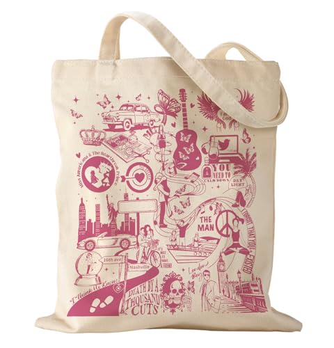 Miss Adola Aesthetic Canvas Tote Bag with Pattern for Women Trendy Casual Music Inspired Cloth Totes Bag for Shopping, Grocery, Gym, Happy Lovers