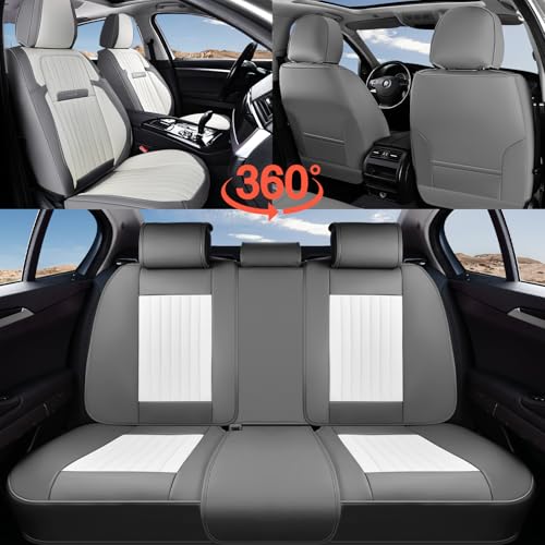 Image of Coverado Car Seat Covers Front Seats, Seat Covers for Cars, Car Seat Protector, 2-Pack Car Seat Cushion Nappa Leather, Waterproof Seat Covers Carseat Cover Universal Fit for Most Cars(Gray&White)