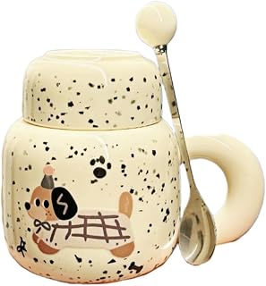HUMOCHUSON Clásico Mug Hervidor De Leche De Cerámica Para Cachorros (450 Ml) Con Tapa - Color Cacahuete