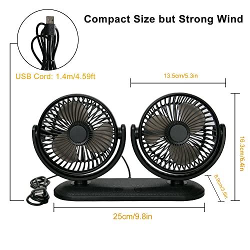 Tripole Car Fan Portable Vehicle Fan Dual Head Electric Fan Vehicle Mounted Usb Fan 300 Degree Rotation Auto Cooling Fan 3 Speed Strong Wind Desk Fan For Dashboard Suv Rv Truck Sedan Home Office #TOP5