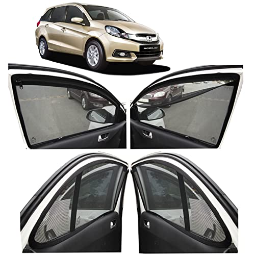 Image of Autofact Magnetic Car Sunshades Compatible with Honda Mobilio (Set of 4) - Easy Installation, UV Protection, Keeps Car Cool (Front 2 with Zippers for Easy Access, Rear 2 Without Zippers)