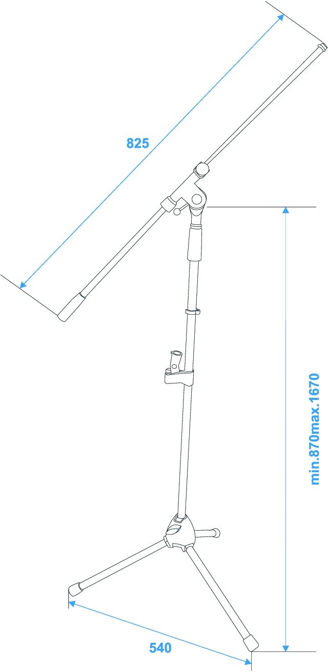 schwarzer Mikrofonständer mit Galgen, dreibeinigem Fuß, von 990 mm bis 1690 mm höhenverstellbar