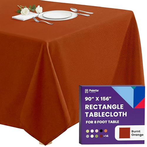 Image of Gee Di Moda Rectangle Tablecloth - 90 x 156 Inch Burnt Orange Table Cloth for 8 Foot Tables with Floor-Length Drop - Heavy Duty Washable Fabric for Holiday Party, Dinner, Weddings & Baby Shower
