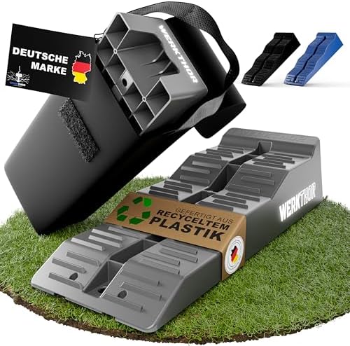 WERKTHOR Cunei per Camper [Grigio Set 2 Pezzi] con Borsa | Cunei Livellatori Camper fino 5T per Roulotte Van | Pedane Auto Sollevamento Resistenti Antiscivolo