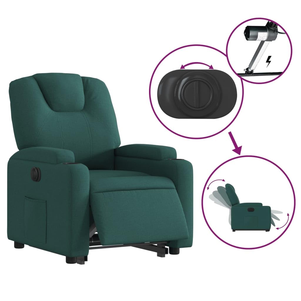Homgoday Relaxsessel mit Aufstehhilfe Elektrisch Fernsehsessel Relaxsessel mit Liegefunktion, Aufstehsessel Seniorensessel Polstersessel Ruhesessel TV Sessel für Wohnzimmer Stoff Dunkelgrün