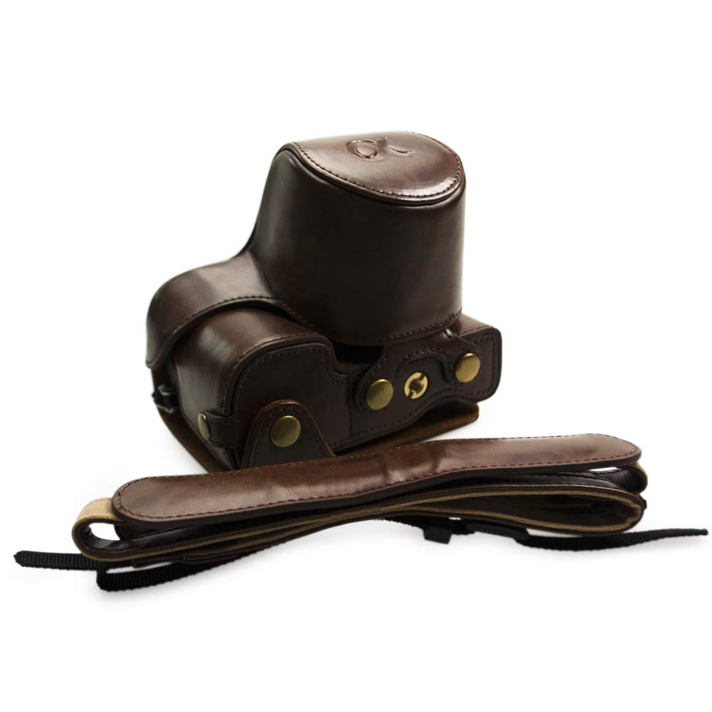kinokoo Housse pour Sony A6400, étui de Protection en Cuir PU Compatible avec appareils Photo numériques Sony Alpha 6400, A6100, A6000 et A6300 avec Objectif 16-50 mm et bandoulière réglable - Café