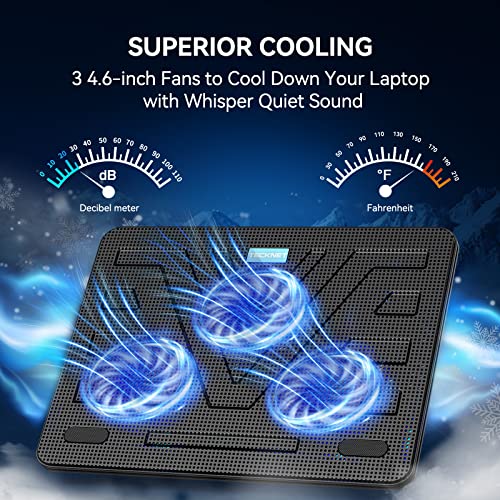 Tecknet Laptop Cooling Pad, Portable Slim Quiet Usb Powered Laptop Notebook Cooler Cooling Pad Stand Chill Mat With 3 Blue Led Fans, Fits 12-17 Inches (Black) #TOP1