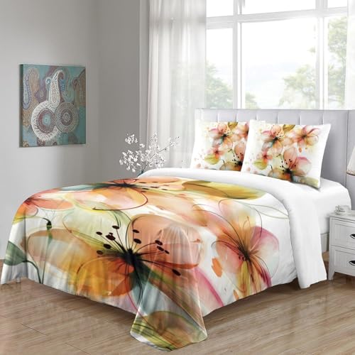 Housse de couette respirante 3D fleurs parure microfibre douce - 5