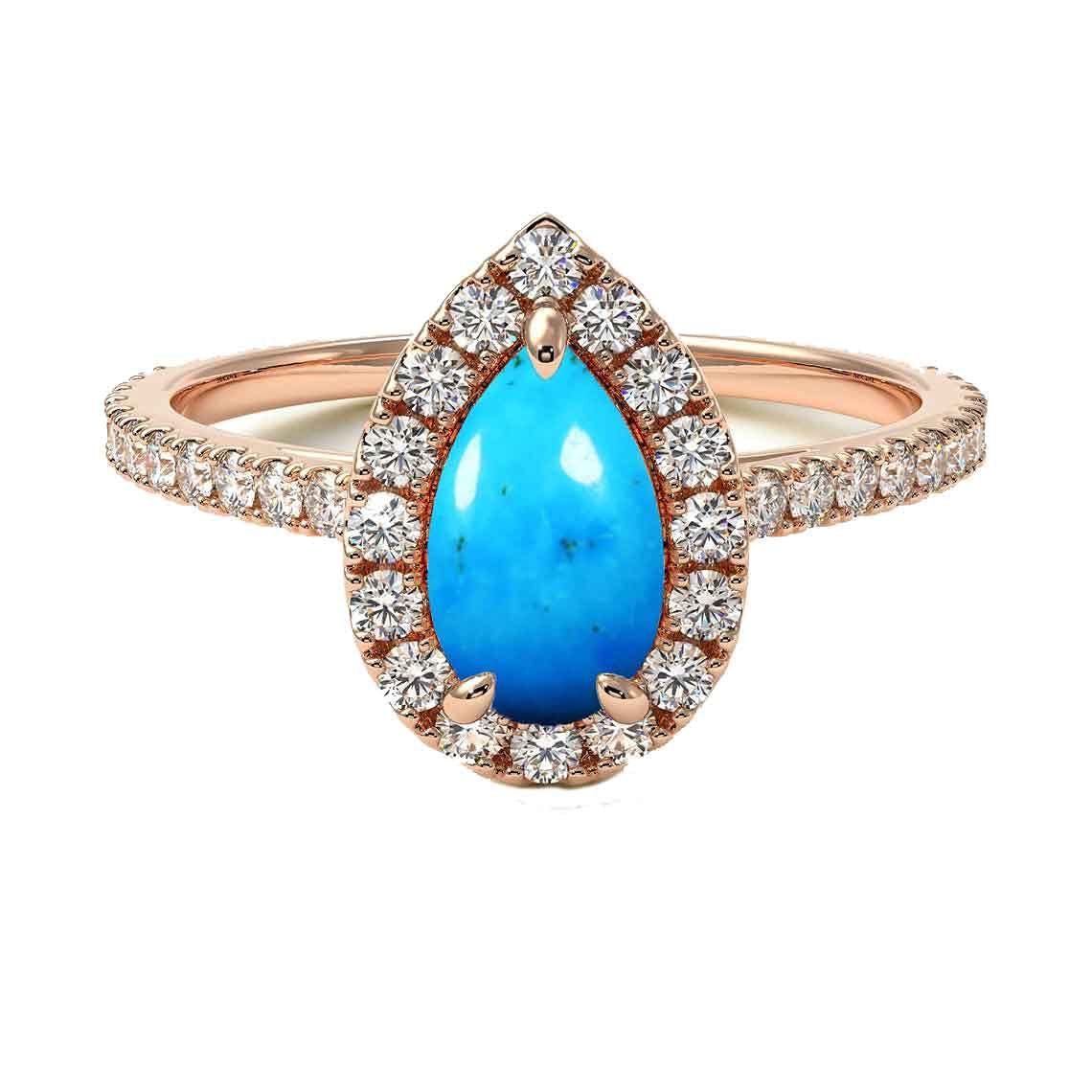 Choose Your Gemstone 18K Rose Gold Ring Pear Shape Halo Diamond Design Wedding Engagement Handmade and Fashion Jewelry for Women Girl Available in Size 4,5,6,7,8,9,10,11,12