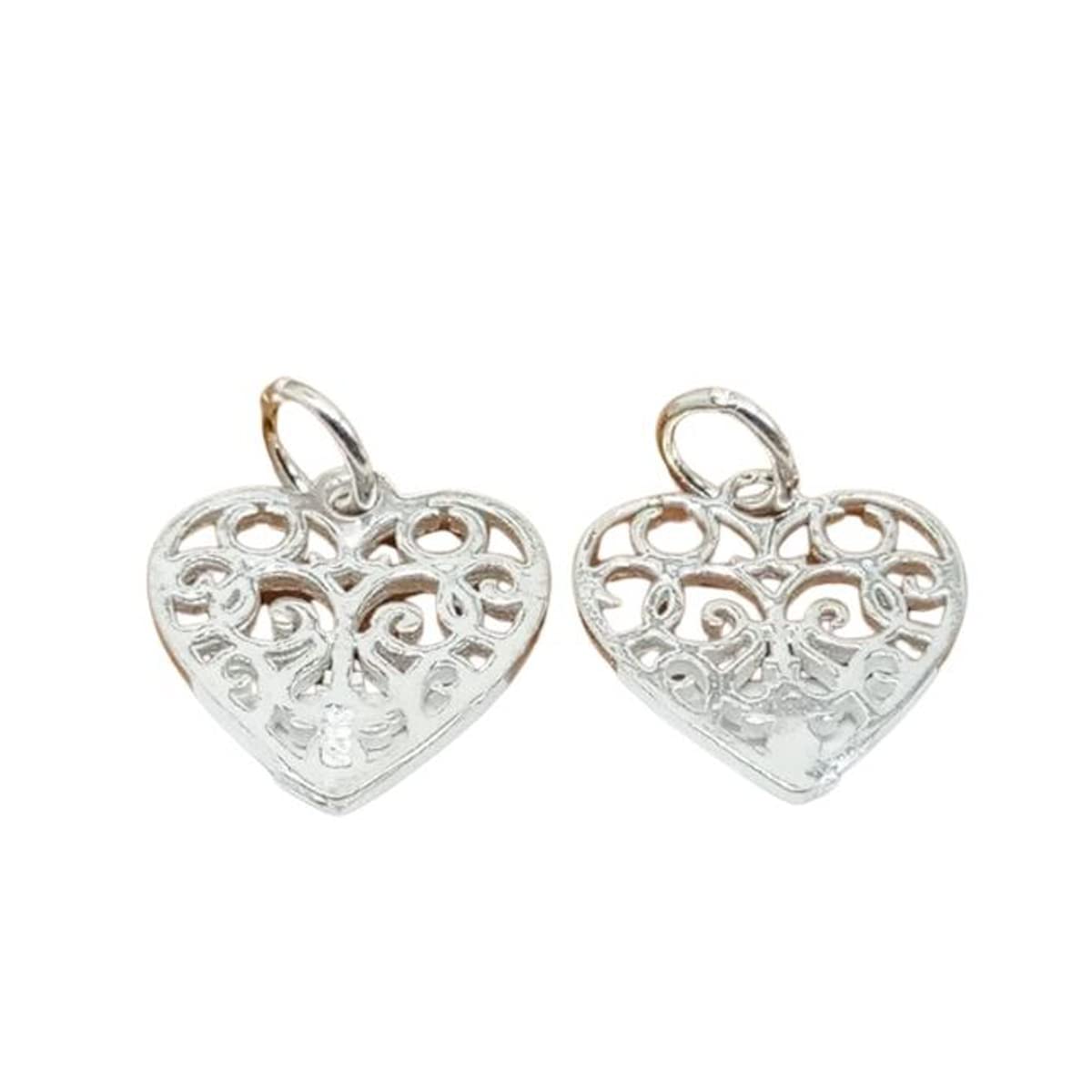 Braccialetto 2 ciondoli a Cuore Vuoto in Argento Sterling 925, 2 Lati, ciondoli a Cuore in Argento 925 con Motivo a Spirale