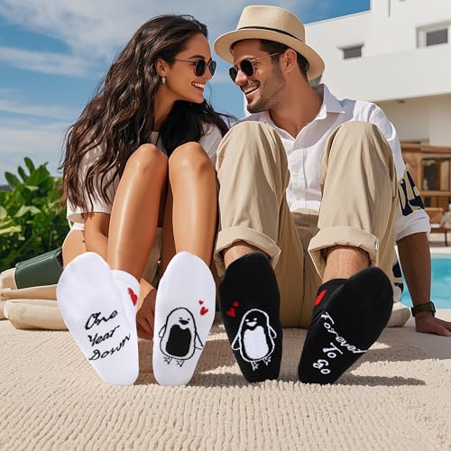 1 Year Anniversary Romantic Gifts Set – 2 Pairs of Penguin Couple Socks with 1st Anniversary Card & Gift Box for Couples, Him, Her, Husband, Wife, 1 Year Wedding Anniversary3