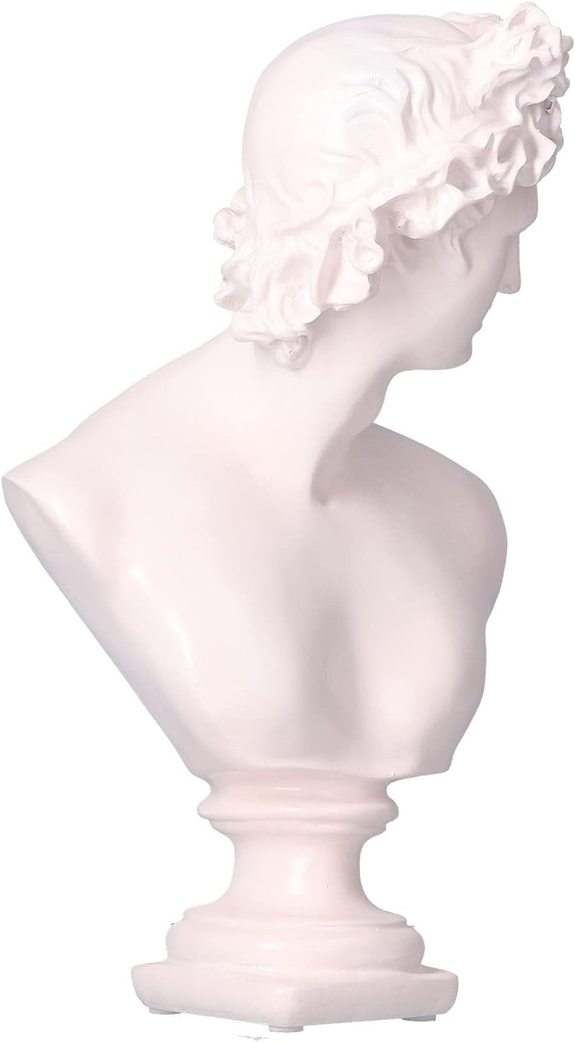 Nordic Style Character Figurine Bust Statue, Resin Desktop Ornament, Hand - Polished Head Sculpture with Rubber Base for Living Room Office Shelf Decoration (BS-976 Milky Pink Male David)
