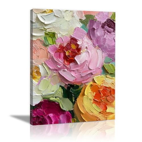 Tableau toile décoration murale chambre ou bureau avec fleurs multicolores