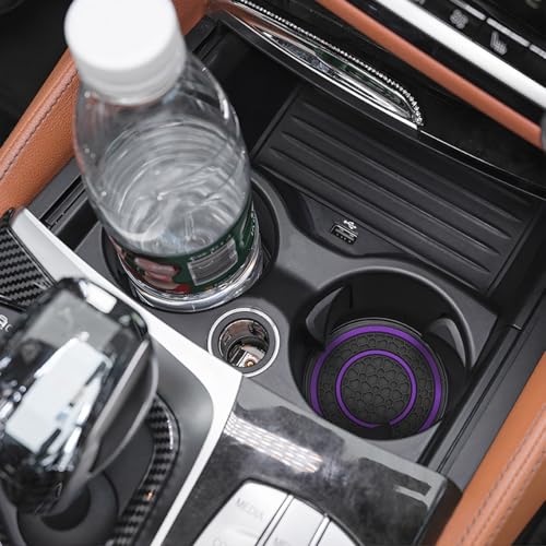 Image of Osilly Car Coasters for Cup Holder, 2.75 Inch No-Slip Anti Dust Insert Coaster, Universal Auto Waterproof Coasters Silicon Insulation Cup Mats for Woman Man, Suit for Vehicle (Black /Purple, 4PCS)