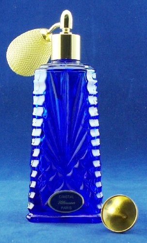 Borlas vaporizador triangular azul cobalto con borla corta oro para polvos y perfumes 2