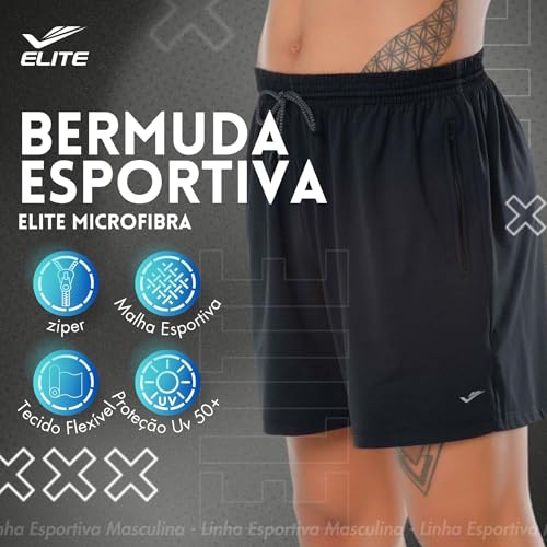 ELITE Short em Malha Leve Multisport UV50+ Masculino Adulto, Preto, G