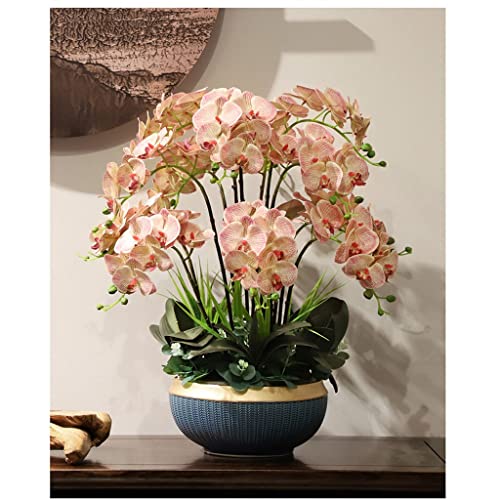Composition d'orchidées artificielles Phalaenopsis 12 branches avec vase blanc