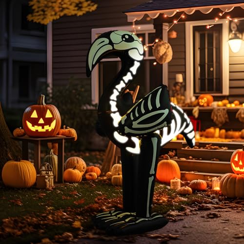 LaRandom 1 Pack 5 FT Giant Halloween Inflatable PVC Flamingo Glow in The Dark Blow up Skeleton Flamingo with Built in LED Lights for Halloween Party Indoor Outdoor Garden Yard Lawn Scary Decor
