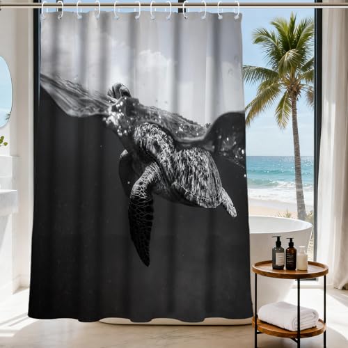 Final Friday Sea Turtle Shower Curtain Black and White Beach ...