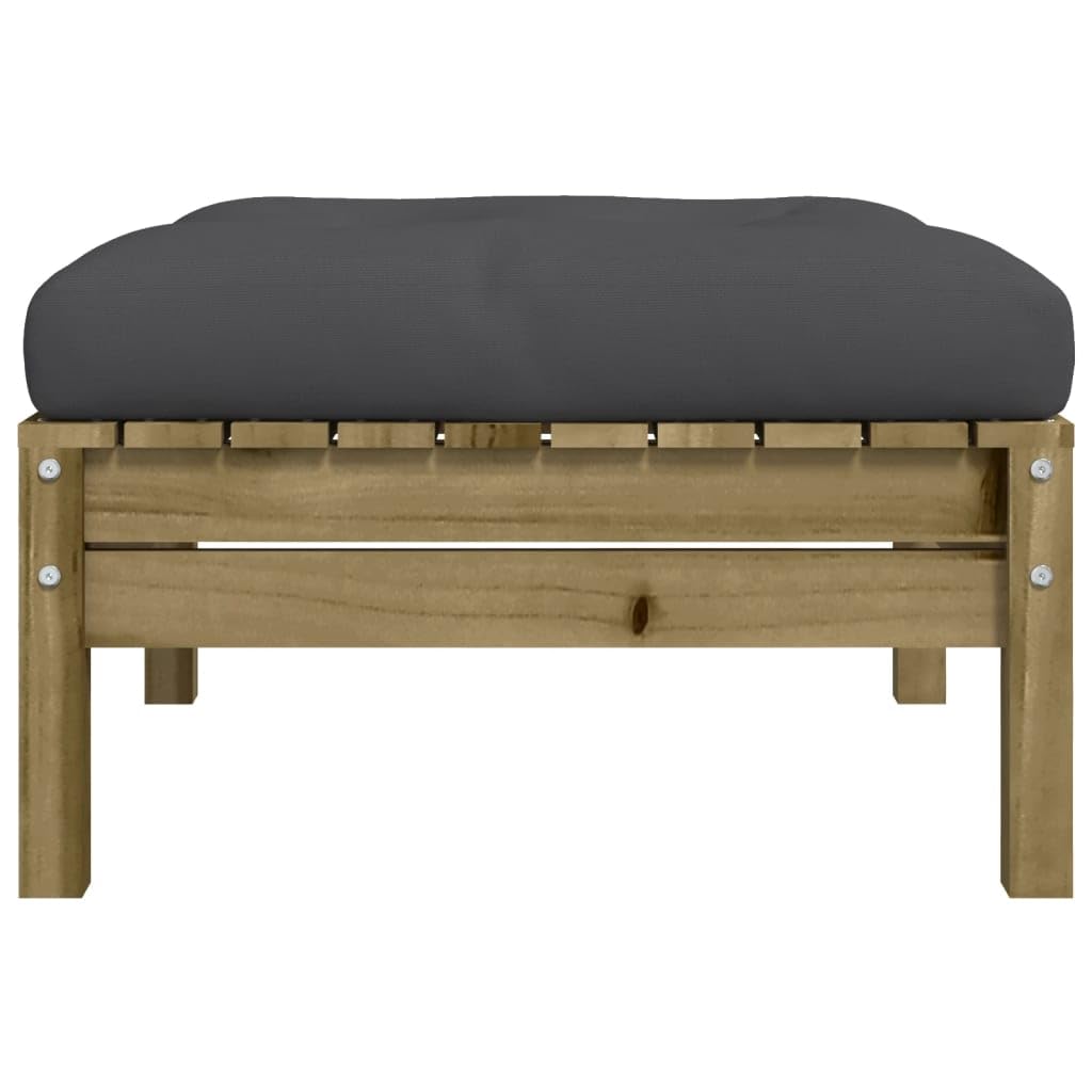 vidaXL Repose-Pied de Jardin avec Coussin, Table Basse, Tabouret de Patio Balcon Terrasse Arrière-Cour Extérieur, Bois de Pin Imprégné