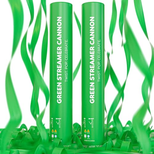 2 Pack Streamer Cannon Confetti Poppers | Biodegradable Green Confetti | TUR Party Supplies | Launches Up to 25ft | Giant (12 in) | Party Poppers for Graduation Birthdays Weddings and Memorial Day