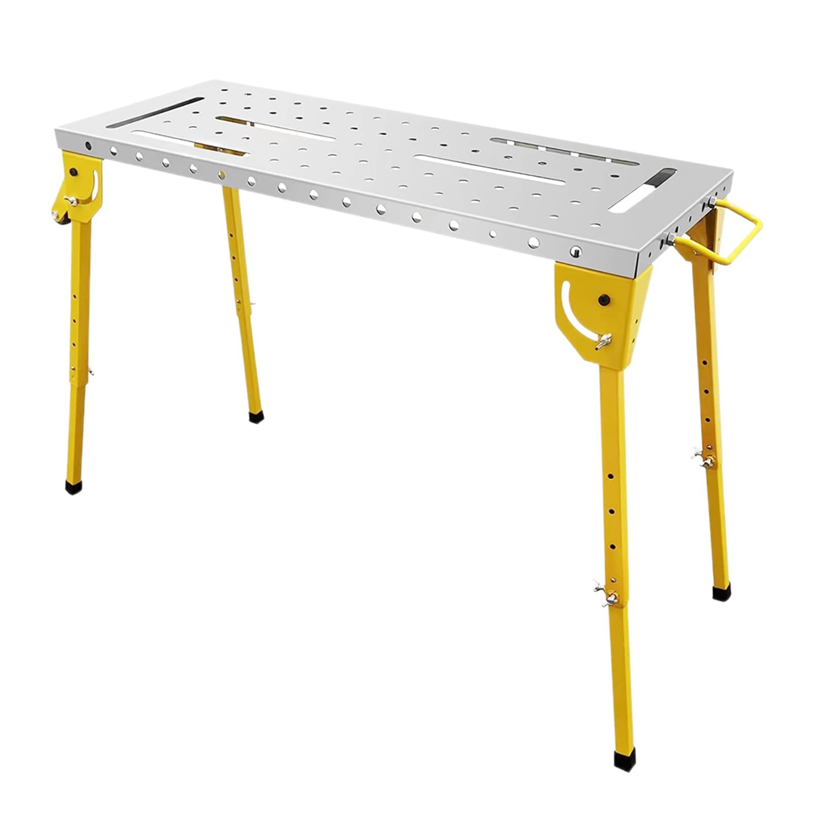 Crevyteg Steel Collapsible Welding Table, Heavy Duty Workbench With Adjustable Height, 3 Tilt Angles, Retractable Guide Rails & Wheels, Slotted Top, Portable For Garage, 44 X 21 In, 500 Lbs Load Capacity