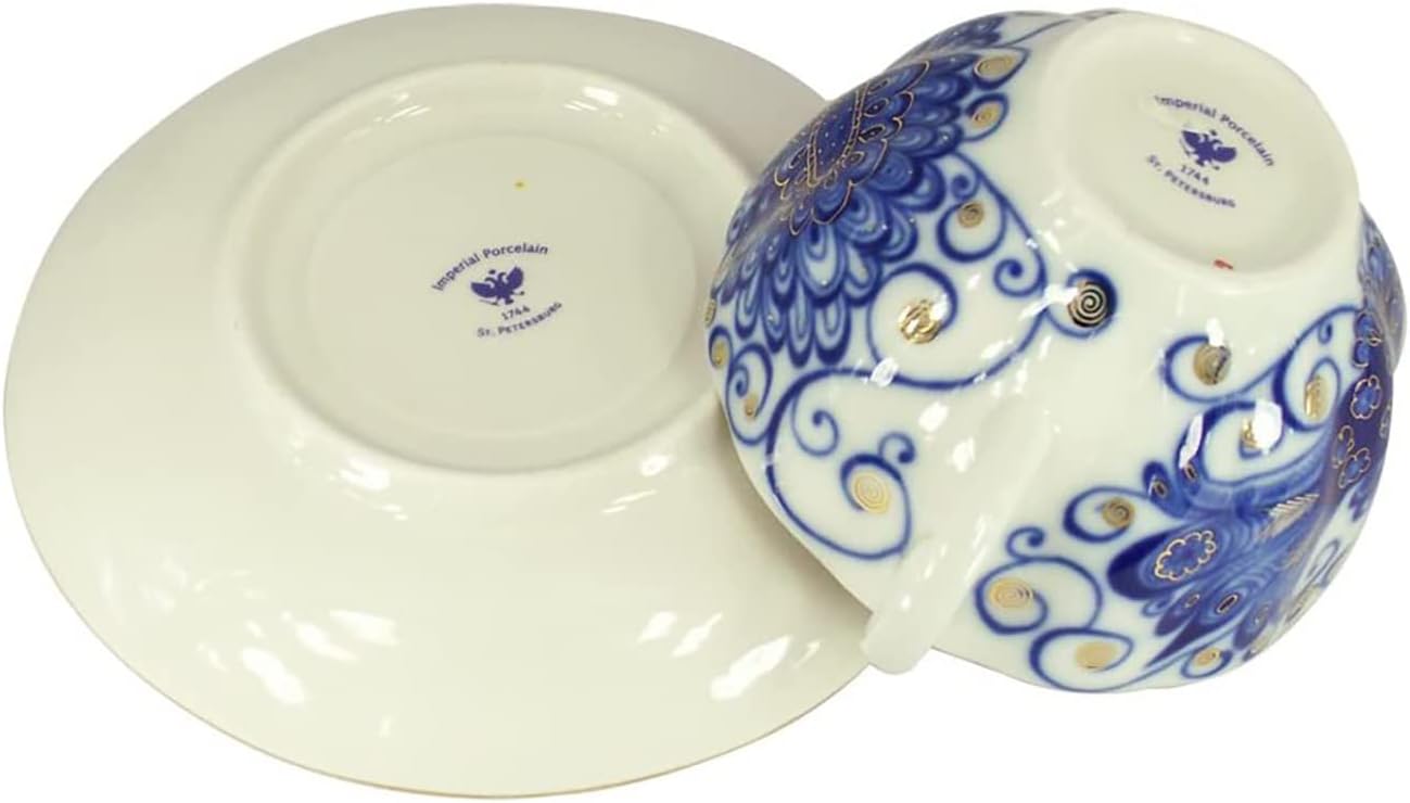 Lomonosov Imperial Porcelain Cup and Saucer Set Collection (Tulip Magic Fire Bird)