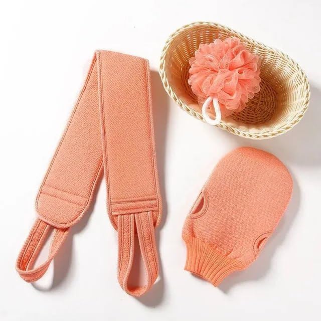VIETNAM 3 Pcs Set Double Sided Exfoliate Bath Loofah Deep Exfoliating Gloves Back Side Scrubber Strap Round Ball Soft Sponge for Shower Invigorate Skin Body Bathing-image-36