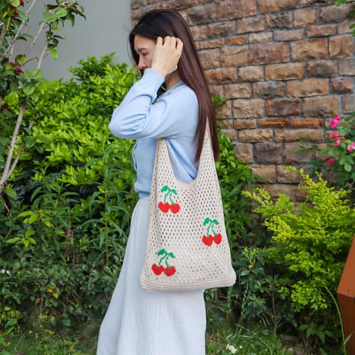 Image of Ovida Crochet Tote Bag Mesh Beach Bag Fairycore Hobo Bag Fairy Grunge Aesthetic Shoulder Bag Y2k Purse for Women Girls