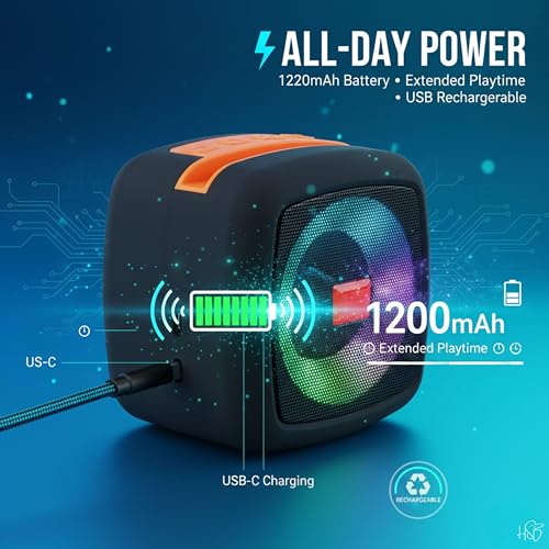 Image of Drumstone 10W TWS Bluetooth Speaker with IPX5 Waterproof, Dynamic Thunder Sound, Powerful Bass, Disco LED Light & 1200mAh Battery | USB /AUX /Memory Card Support Portable Wireless Speaker