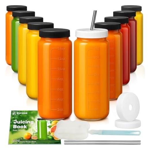 Ruckae 16oz 10 Pack Juice Bottles, Glass Bottles with Lids, Smoothie Cup Lids and Straws, Water Bottle Mason Jar Drinking Glasses for Juicing, Smoothies, Kombucha