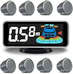ELSNU Kit De Sensores Estacionamento Elsnu, Radar Ré, Sistema Parktronic, Eletrônica Automotiva, Assistente Marcha Ré Para Veículos, 8 (Cinza)