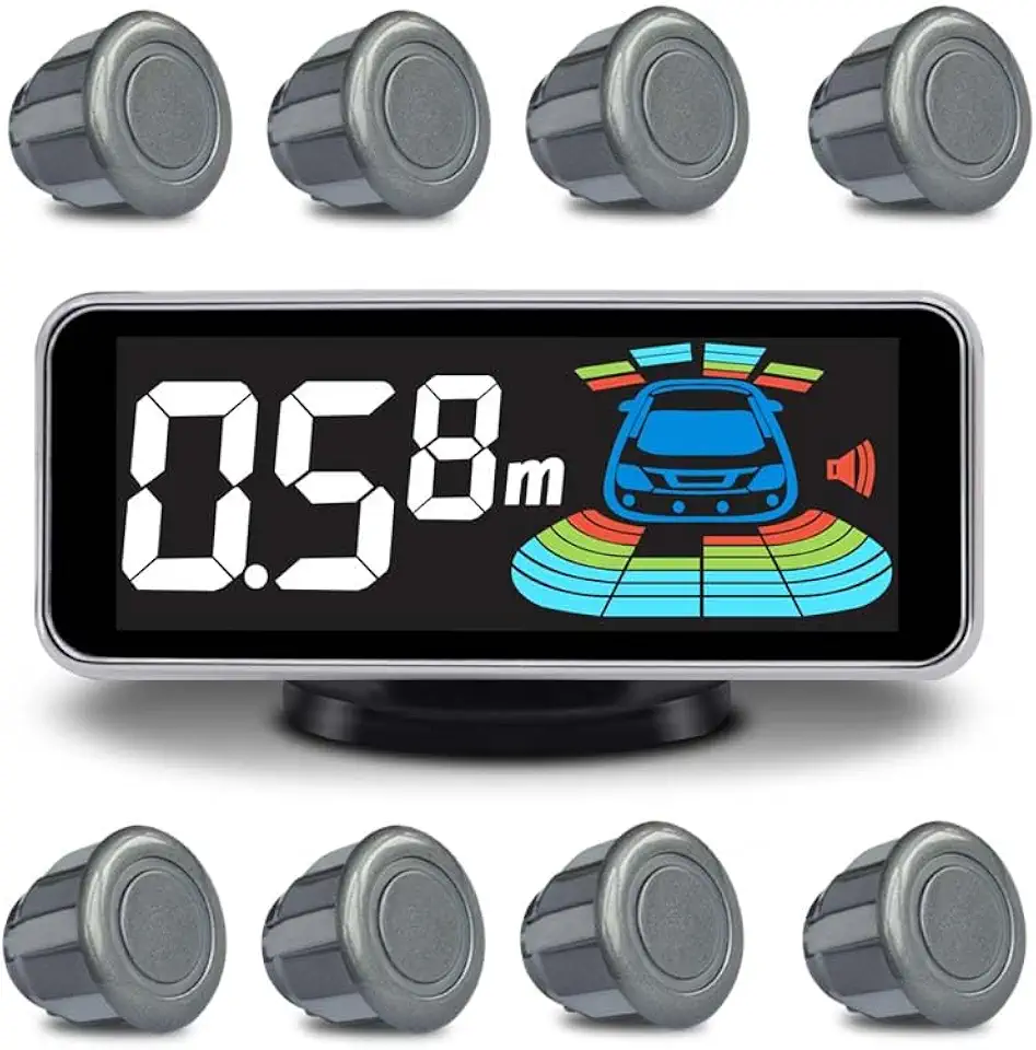 Kit De Sensores Estacionamento Elsnu, Radar Ré, Sistema Parktronic, Eletrônica Automotiva, Assistente Marcha Ré Para Veículos, 8 (Cinza)