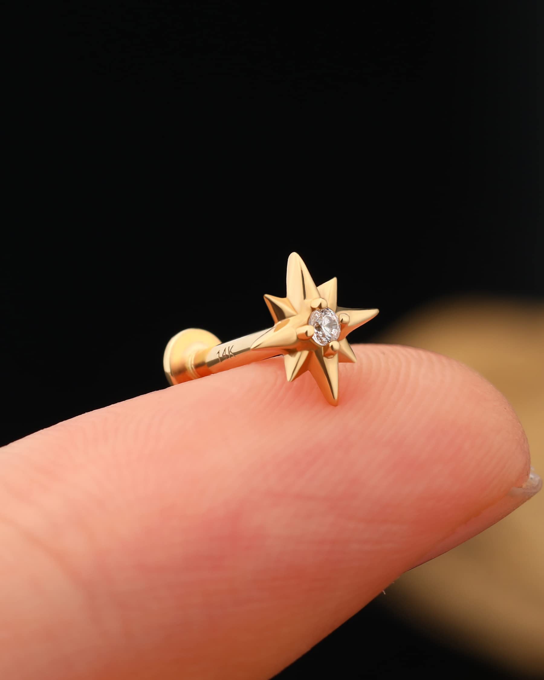 Melighting 16G Flat Back Helix Earring 14ct Gold Threadless Push-in Labret Stud Gold Tragus Earring Conch Stud Helix Piercing Jewelry Stud Earring for Women Girls